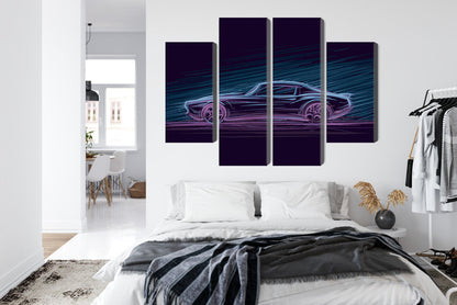 Obraz Wieloczęściowy Neonowy Muscle Car – energetyczna kompozycja do wnętrz loftowych i nowoczesnych – widok 6