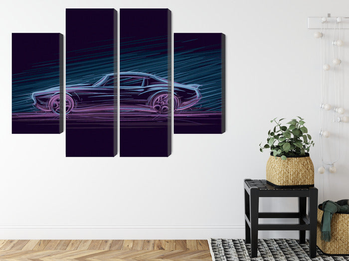 Obraz Wieloczęściowy Neonowy Muscle Car – energetyczna kompozycja do wnętrz loftowych i nowoczesnych – widok 7