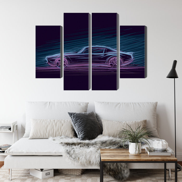 Obraz Wieloczęściowy Neonowy Muscle Car – energetyczna kompozycja do wnętrz loftowych i nowoczesnych – widok 3