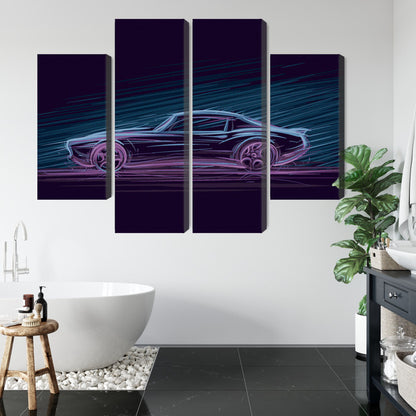 Obraz Wieloczęściowy Neonowy Muscle Car – energetyczna kompozycja do wnętrz loftowych i nowoczesnych – widok 4