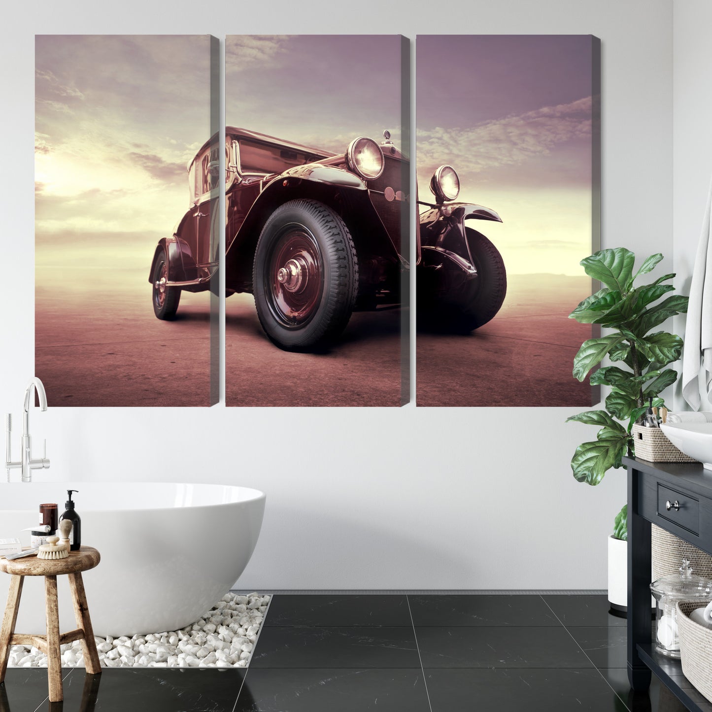 Obraz Wieloczęściowy Klasyczne Auto – Retro Industrialny do wnętrz Loftowych i Klasycznych – widok 4