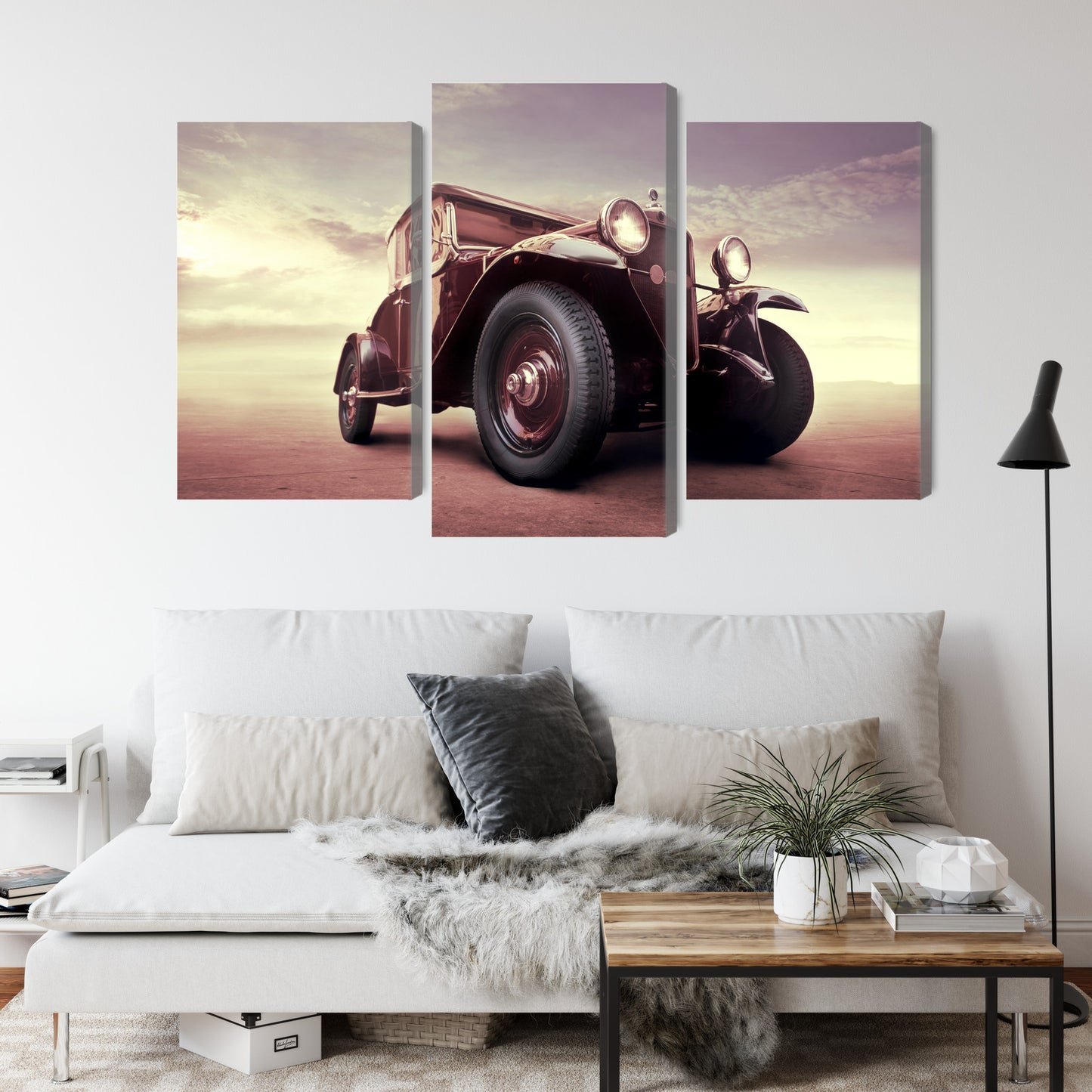 Obraz Wieloczęściowy Zabytkowy Samochód – retro motoryzacja z efektem 3D do wnętrz loftowych i vintage – widok 3