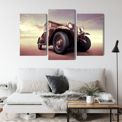 Obraz Wieloczęściowy Zabytkowy Samochód – retro motoryzacja z efektem 3D do wnętrz loftowych i vintage – widok 3