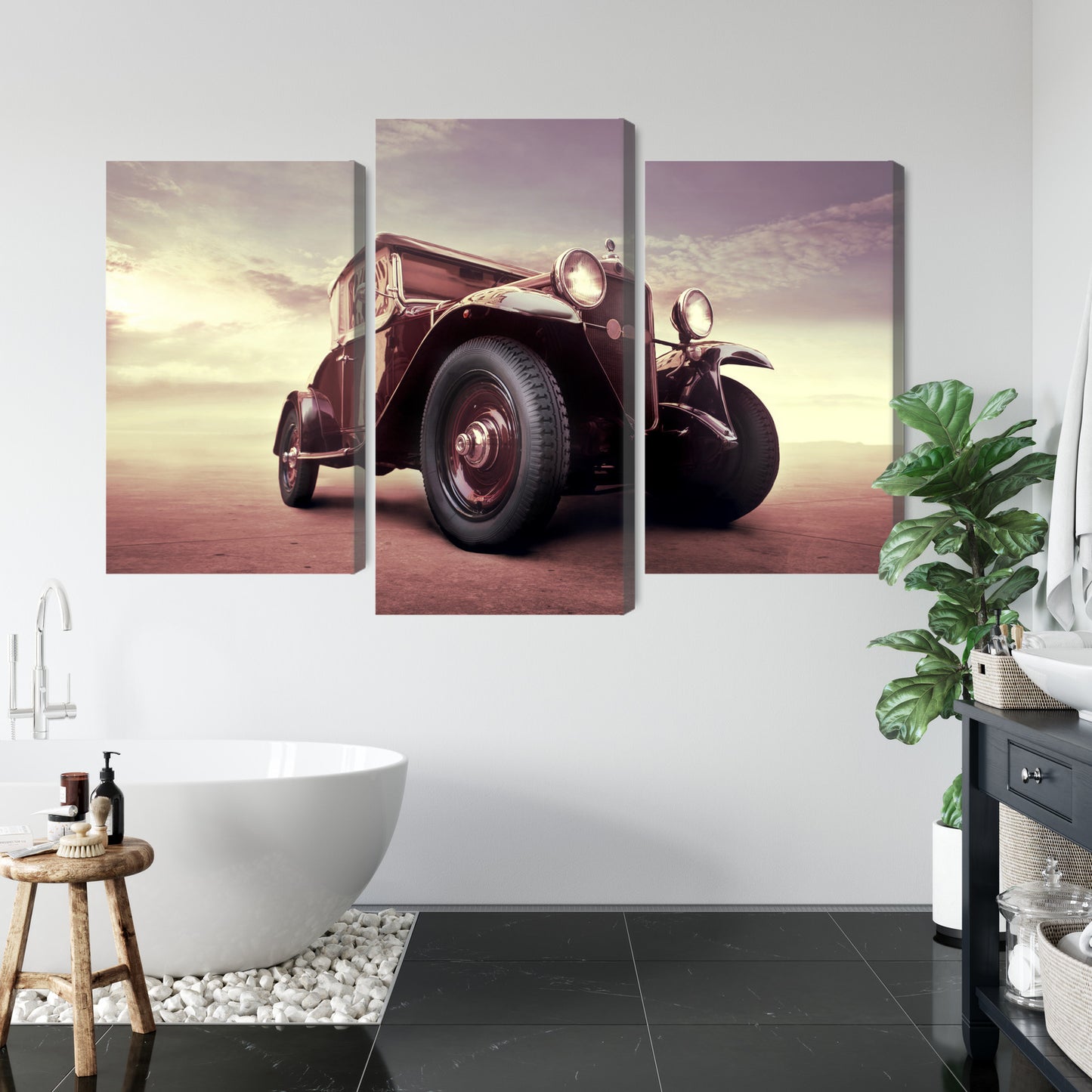 Obraz Wieloczęściowy Zabytkowy Samochód – retro motoryzacja z efektem 3D do wnętrz loftowych i vintage – widok 4