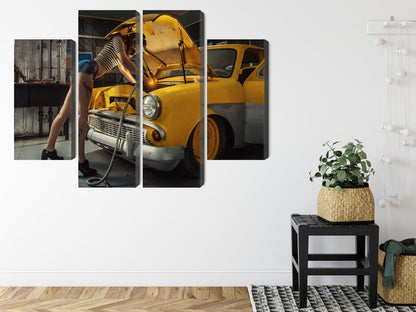 Obraz Wieloczęściowy Portret Kobiety w Samochodzie – zmysłowy i nowoczesny do wnętrz Loftowych, Glamour i Industrialnych – widok 7