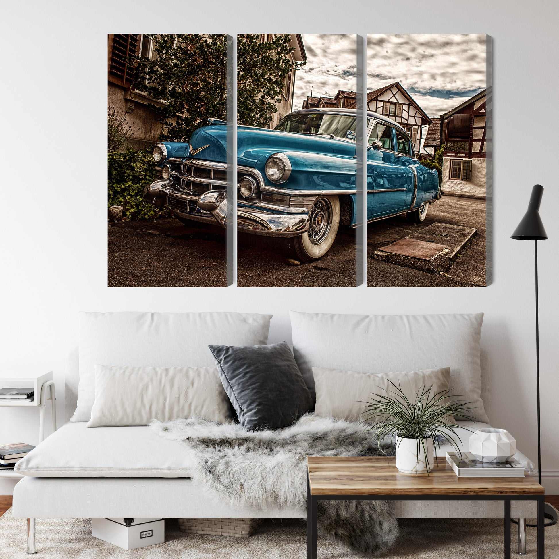Obraz Wieloczęściowy Niebieski Cadillac Eldorado 1953 – ikona retro do wnętrz Mid-Century Modern i nowoczesnych – widok 3