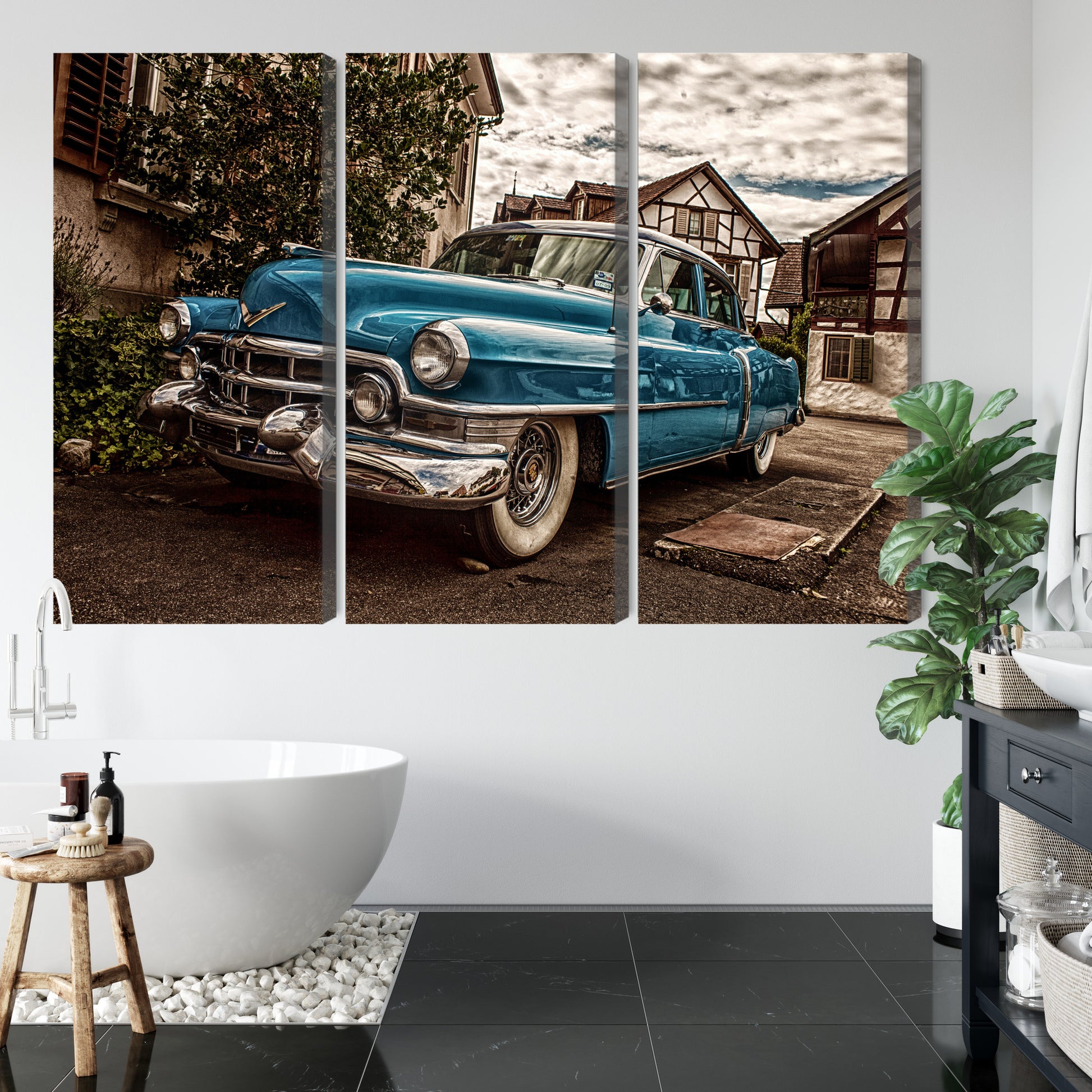 Obraz Wieloczęściowy Niebieski Cadillac Eldorado 1953 – ikona retro do wnętrz Mid-Century Modern i nowoczesnych – widok 4