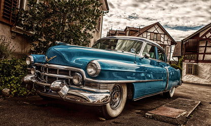 Obraz Wieloczęściowy Klasyczny Niebieski Cadillac Eldorado – ikona vintage do wnętrz retro, industrialnych i nowoczesnych 250x150