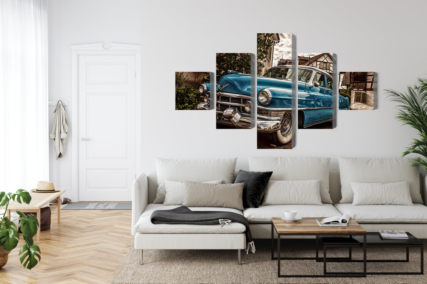 Obraz Wieloczęściowy Klasyczny Niebieski Cadillac Eldorado – ikona vintage do wnętrz retro, industrialnych i nowoczesnych – widok 5