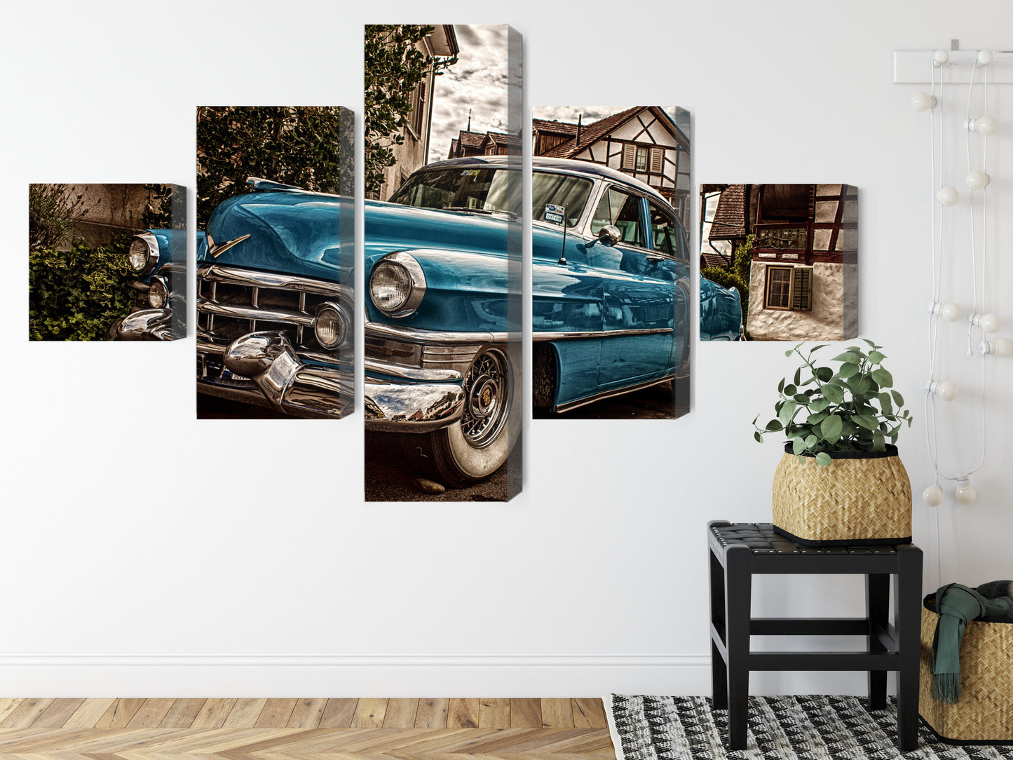 Obraz Wieloczęściowy Klasyczny Niebieski Cadillac Eldorado – ikona vintage do wnętrz retro, industrialnych i nowoczesnych – widok 7