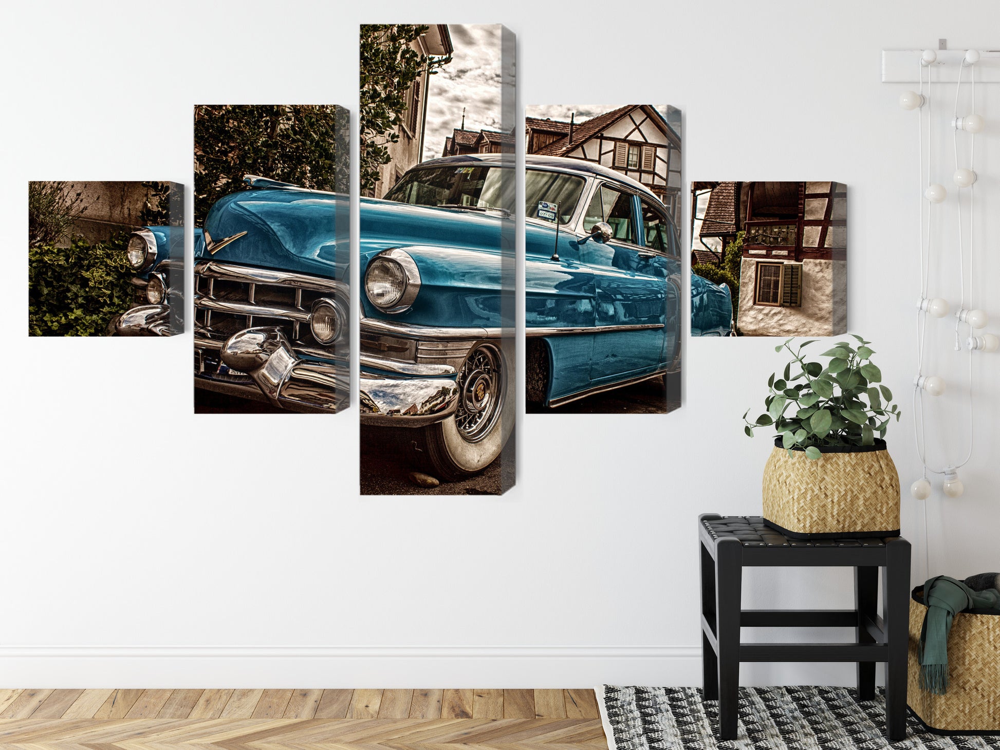Obraz Wieloczęściowy Klasyczny Niebieski Cadillac Eldorado – ikona vintage do wnętrz retro, industrialnych i nowoczesnych – widok 7