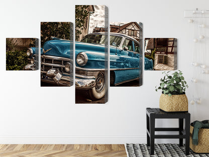Obraz Wieloczęściowy Klasyczny Niebieski Cadillac Eldorado – ikona vintage do wnętrz retro, industrialnych i nowoczesnych – widok 7