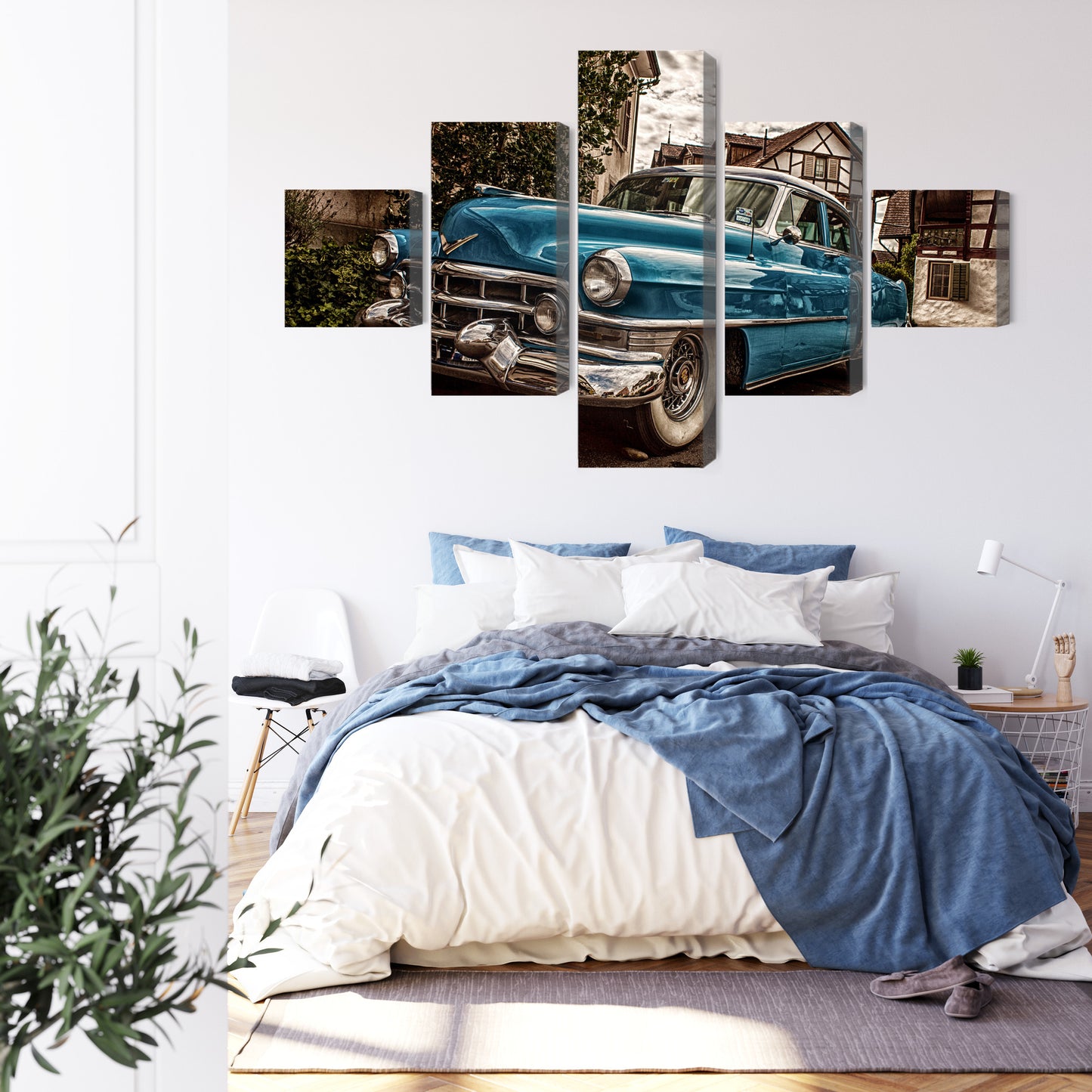 Obraz Wieloczęściowy Klasyczny Niebieski Cadillac Eldorado – ikona vintage do wnętrz retro, industrialnych i nowoczesnych – widok 2