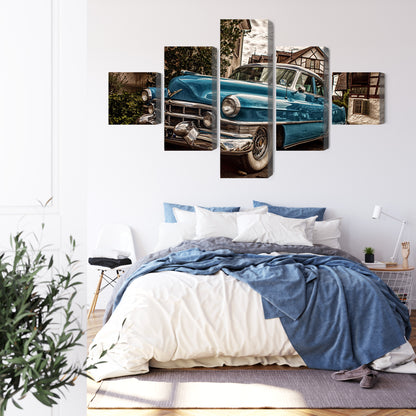Obraz Wieloczęściowy Klasyczny Niebieski Cadillac Eldorado – ikona vintage do wnętrz retro, industrialnych i nowoczesnych – widok 2