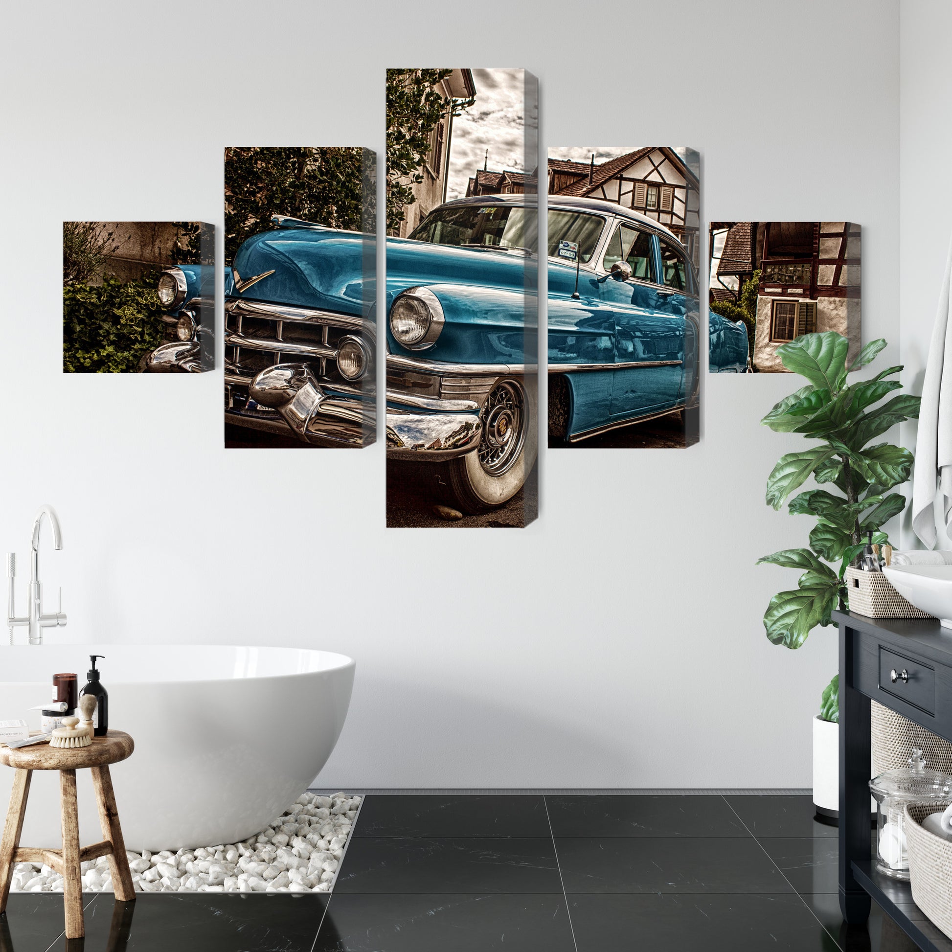 Obraz Wieloczęściowy Klasyczny Niebieski Cadillac Eldorado – ikona vintage do wnętrz retro, industrialnych i nowoczesnych – widok 4