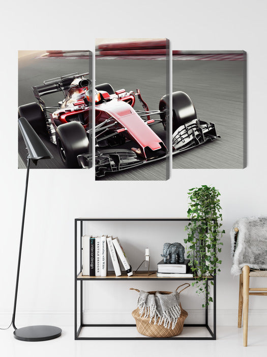 Obraz Wieloczęściowy Samochód F1 Na Torze – dynamiczna scena wyścigowa do wnętrz nowoczesnych i industrialnych – widok 8