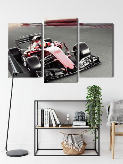 Obraz Wieloczęściowy Samochód F1 Na Torze – dynamiczna scena wyścigowa do wnętrz nowoczesnych i industrialnych – widok 8