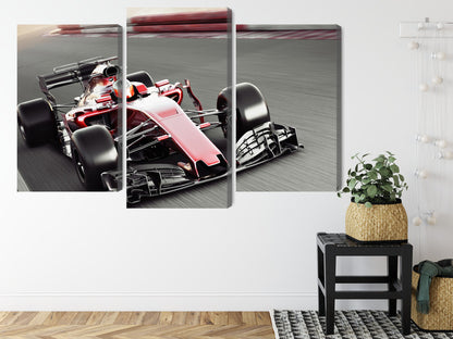 Obraz Wieloczęściowy Samochód F1 Na Torze – dynamiczna scena wyścigowa do wnętrz nowoczesnych i industrialnych – widok 7
