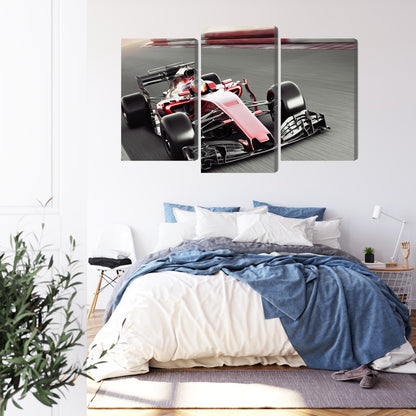 Obraz Wieloczęściowy Samochód F1 Na Torze – dynamiczna scena wyścigowa do wnętrz nowoczesnych i industrialnych – widok 2