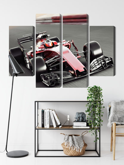Obraz Wieloczęściowy Samochód F1 – Dynamiczny wyścig do wnętrz nowoczesnych, industrialnych i sportowych – widok 8