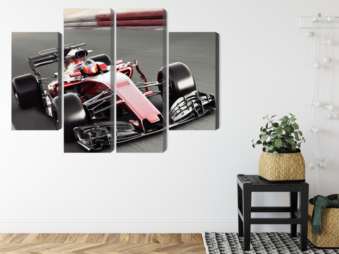Obraz Wieloczęściowy Samochód F1 – Dynamiczny wyścig do wnętrz nowoczesnych, industrialnych i sportowych – widok 7