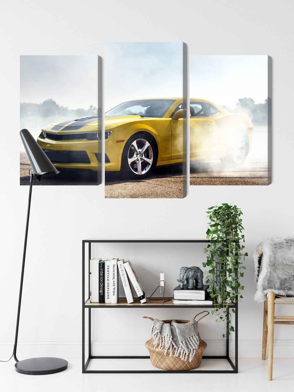 Obraz Wieloczęściowy Żółty Samochód 3D – nowoczesny akcent do wnętrz loft i modern vintage – widok 8