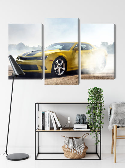Obraz Wieloczęściowy Żółty Samochód 3D – nowoczesny akcent do wnętrz loft i modern vintage – widok 8