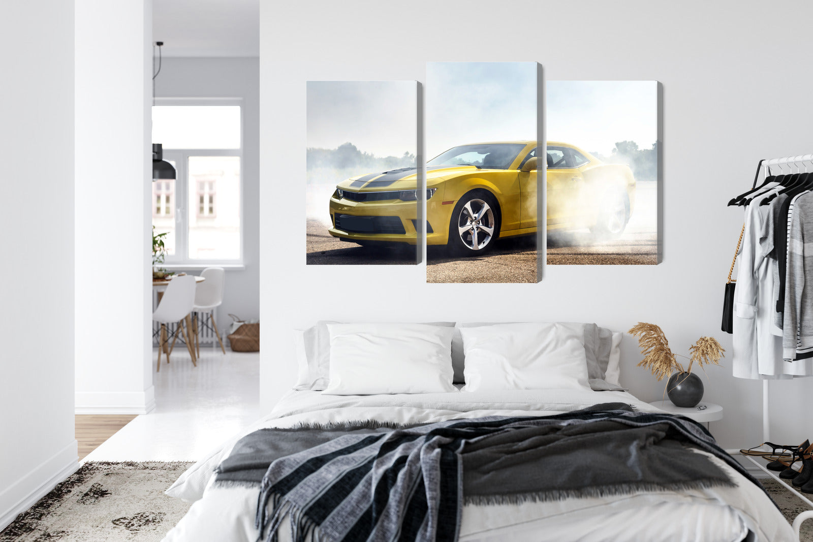 Obraz Wieloczęściowy Żółty Samochód 3D – nowoczesny akcent do wnętrz loft i modern vintage – widok 6