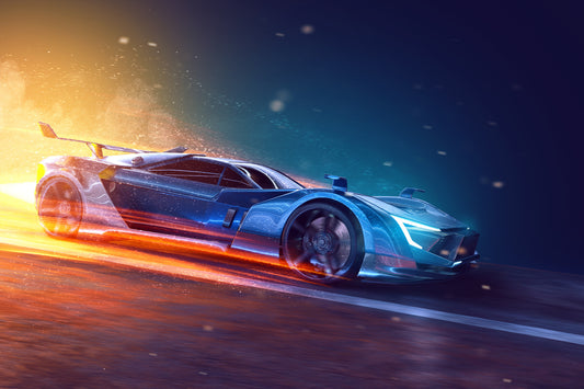 Obraz Wieloczęściowy Futurystyczny Samochód Sportowy 3D – dynamiczna kompozycja do wnętrz nowoczesnych i high-tech 180x120
