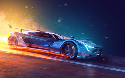 Obraz Wieloczęściowy Futurystyczny Samochód Sportowy 3D – dynamiczny do wnętrz nowoczesnych i industrialnych 240x150