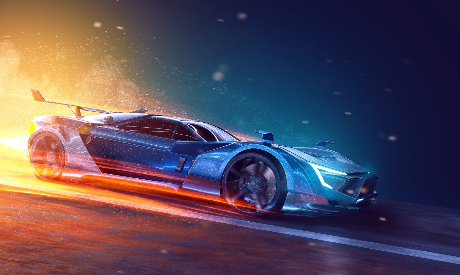 Obraz Wieloczęściowy Futurystyczny Samochód Sportowy – dynamiczny 3D do wnętrz nowoczesnych i industrialnych 250x150