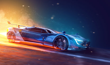 Obraz Wieloczęściowy Futurystyczny Samochód Sportowy – dynamiczny 3D do wnętrz nowoczesnych i industrialnych 250x150