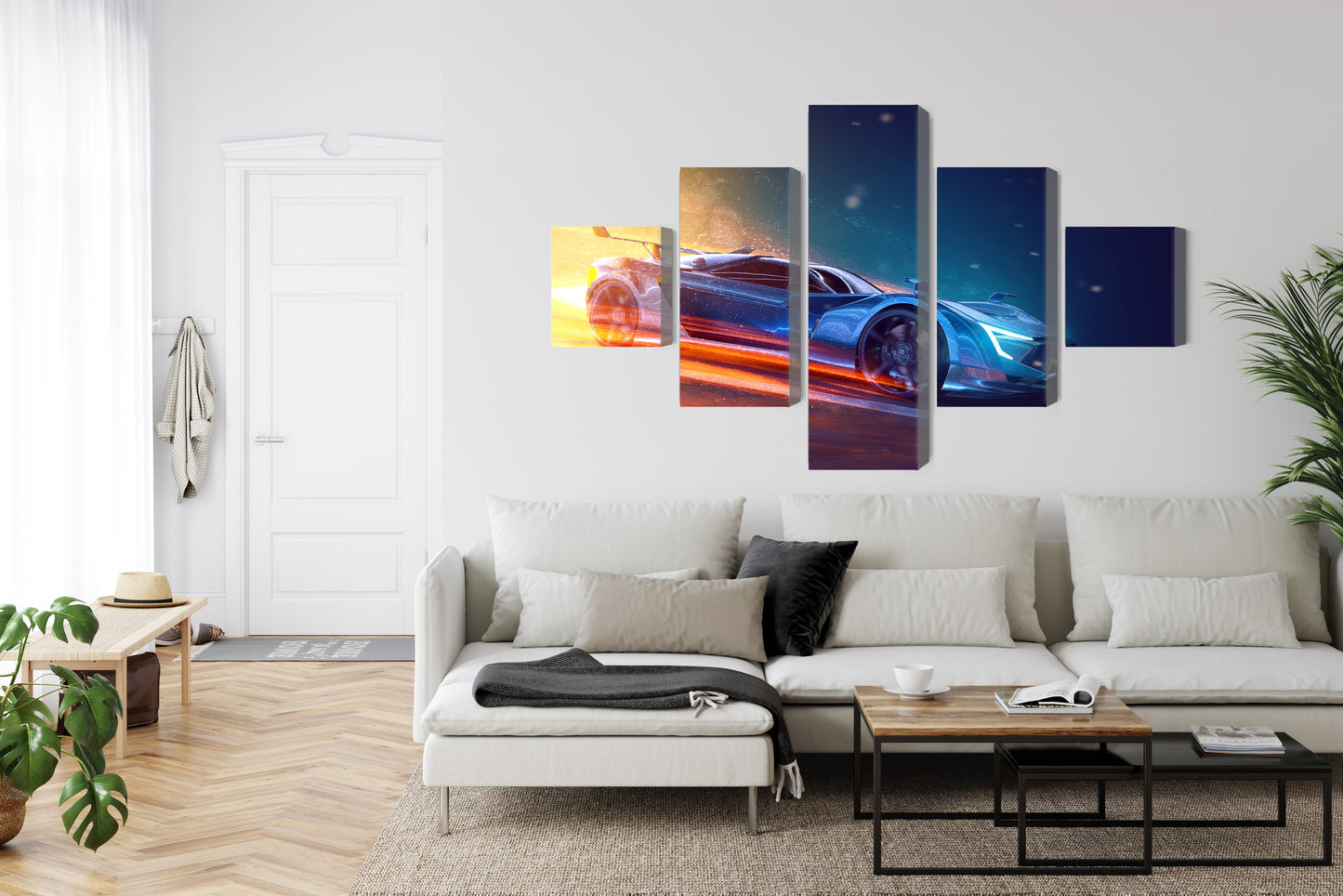Obraz Wieloczęściowy Futurystyczny Samochód Sportowy – dynamiczny 3D do wnętrz nowoczesnych i industrialnych – widok 5