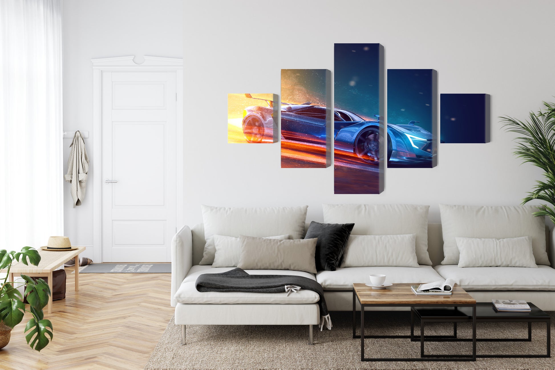 Obraz Wieloczęściowy Futurystyczny Samochód Sportowy – dynamiczny 3D do wnętrz nowoczesnych i industrialnych – widok 5