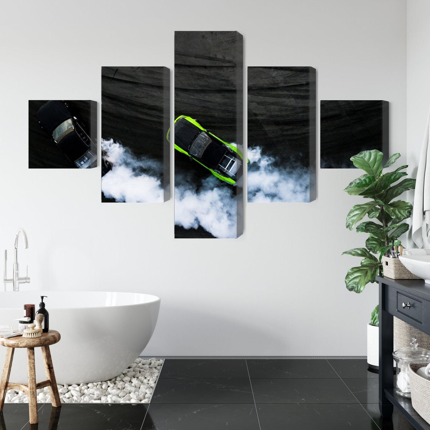 Obraz Wieloczęściowy Dryfujące Samochody 3D – dynamiczna abstrakcja do wnętrz nowoczesnych, industrialnych i gamingowych – widok 4