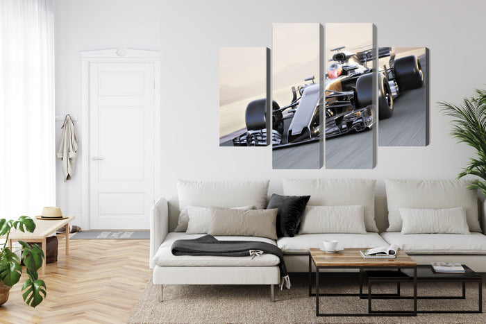 Obraz Wieloczęściowy Samochód F1 na Torze – dynamiczna panorama do wnętrz nowoczesnych i sportowych – widok 5