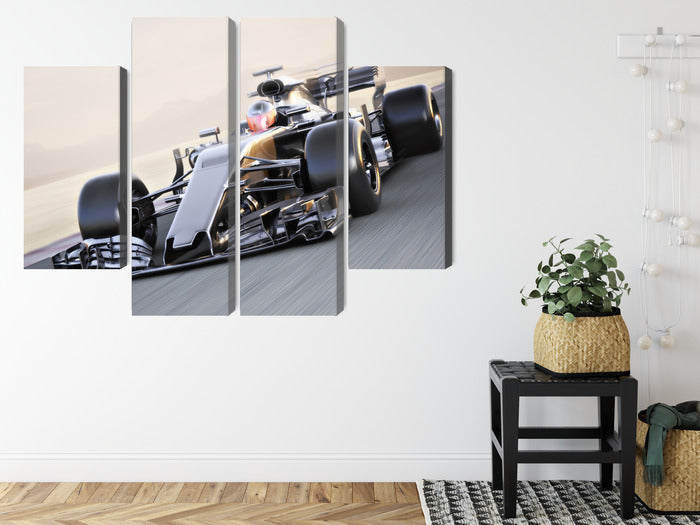 Obraz Wieloczęściowy Samochód F1 na Torze – dynamiczna panorama do wnętrz nowoczesnych i sportowych – widok 7