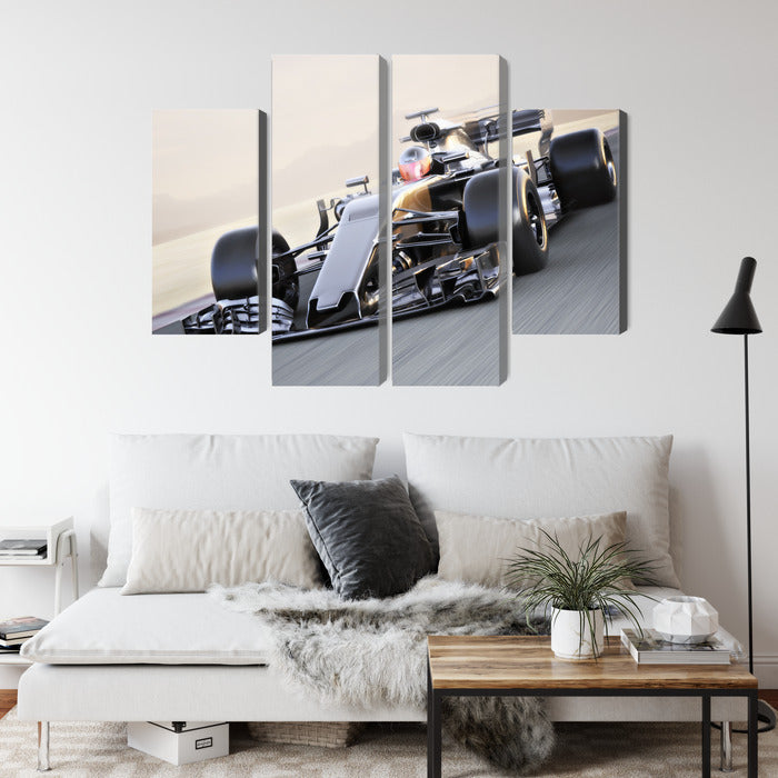 Obraz Wieloczęściowy Samochód F1 na Torze – dynamiczna panorama do wnętrz nowoczesnych i sportowych – widok 3
