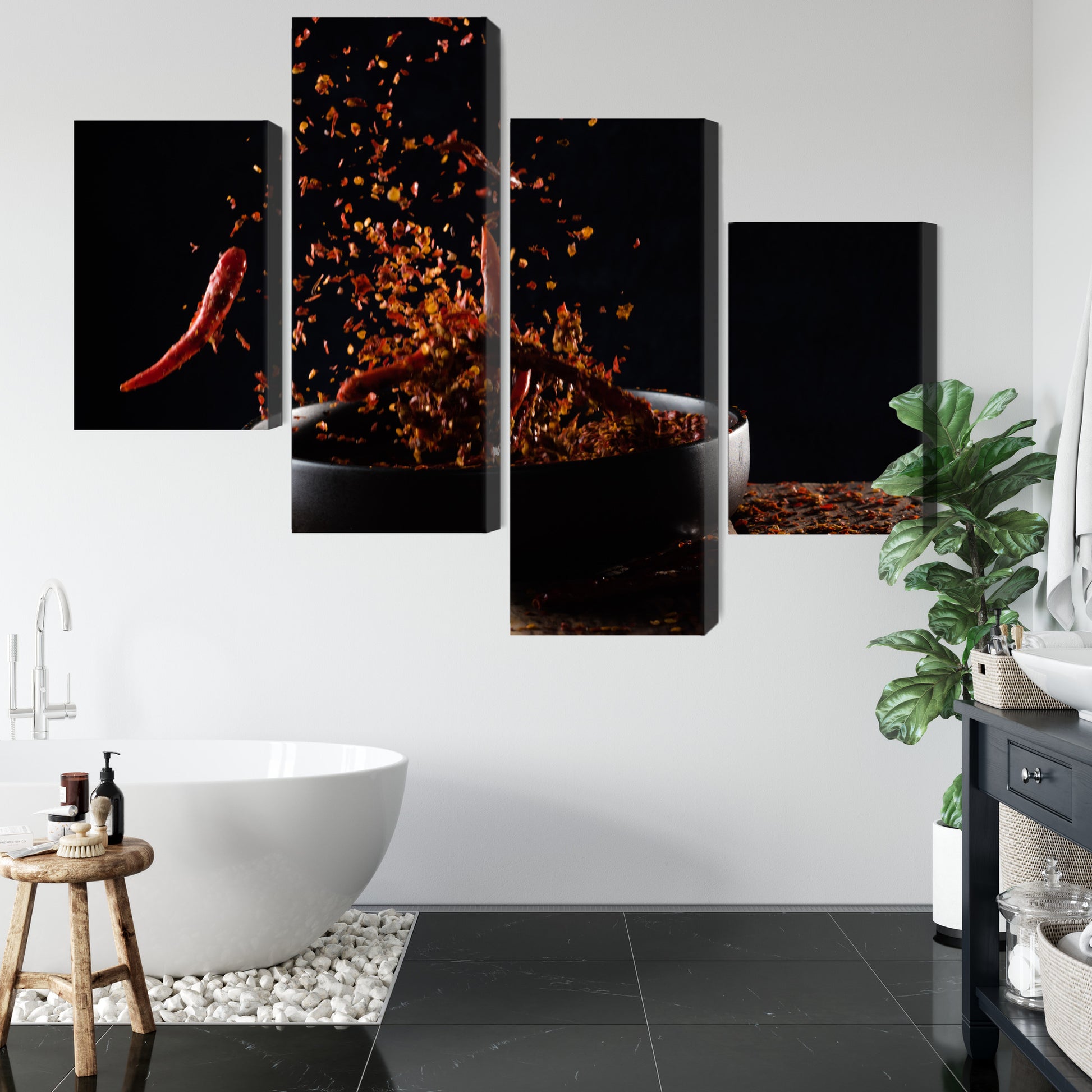Obraz Wieloczęściowy Pieprz Cayenne w Locie – energetyczna kompozycja do wnętrz modern i loft – widok 4