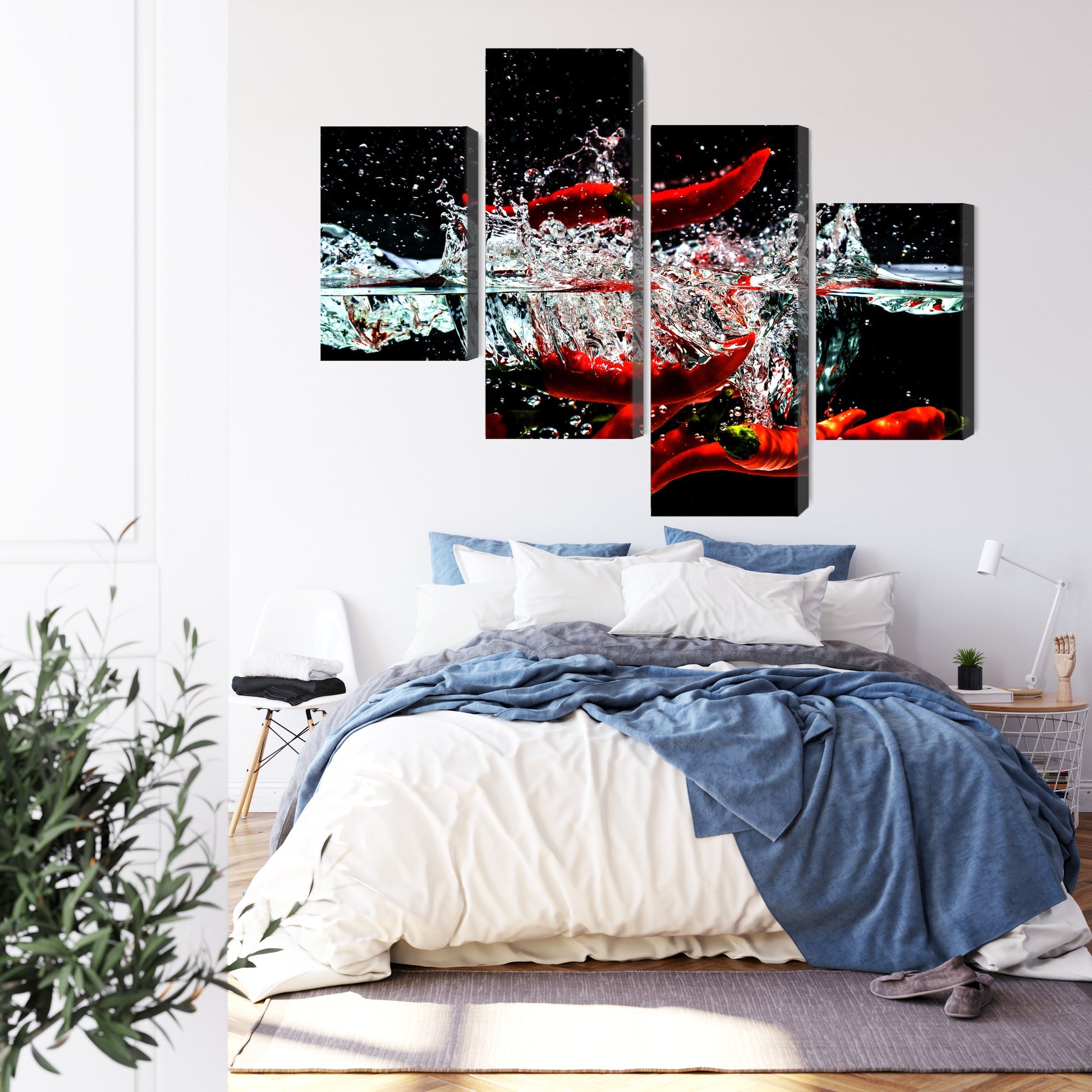 Obraz Wieloczęściowy Chili w Wodzie – dynamiczna fotografia do wnętrz nowoczesnych, industrialnych i kuchni – widok 2