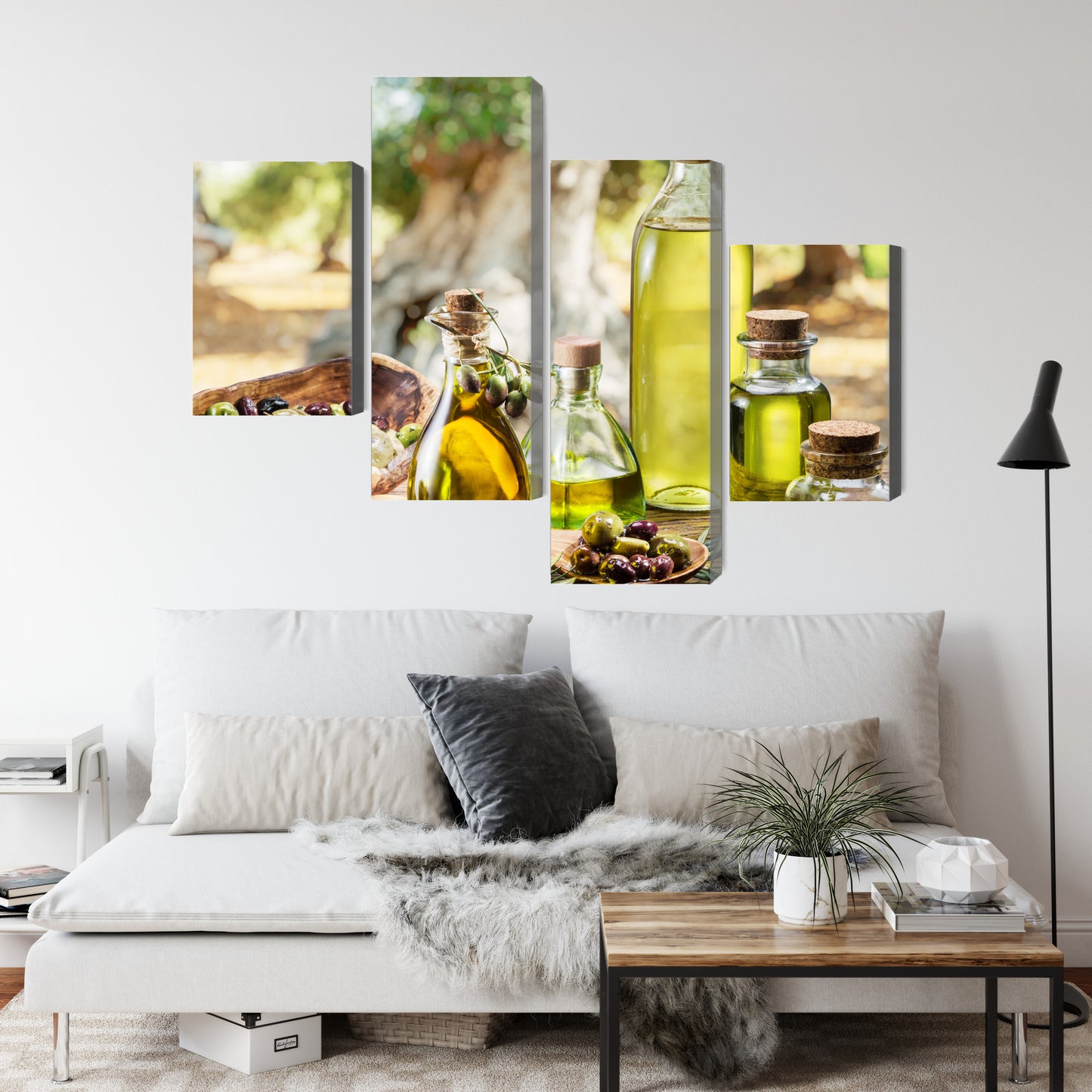 Obraz Wieloczęściowy Butelki Z Olejem – elegancka kompozycja kulinarna do wnętrz nowoczesnych i śródziemnomorskich – widok 3