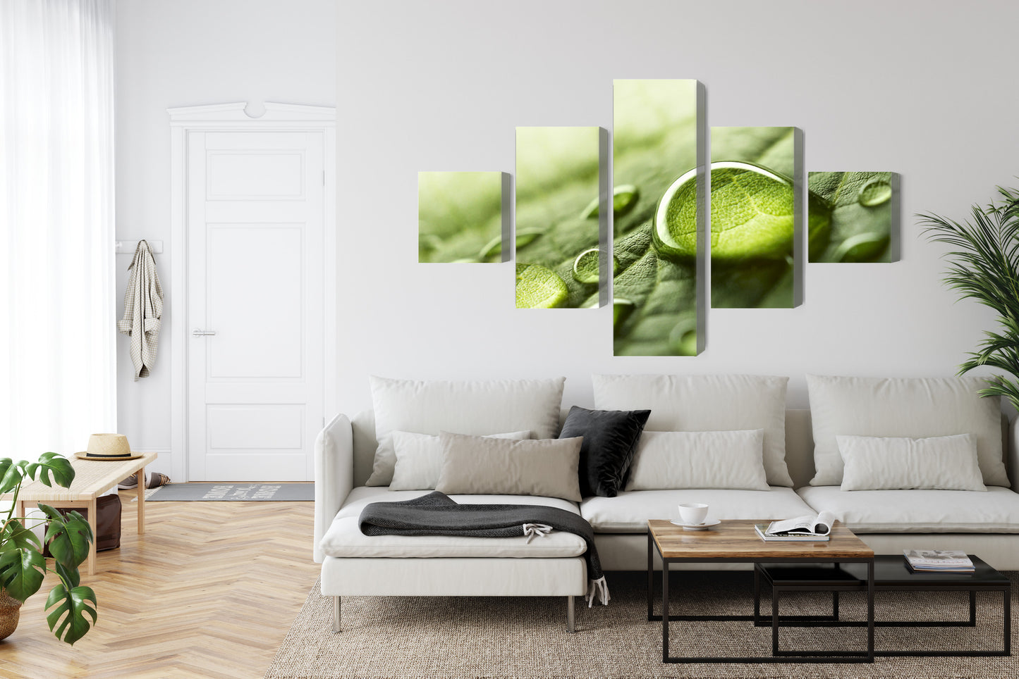 Obraz Wieloczęściowy Krople Wody – świeża makro natura do wnętrz skandynawskich i zen – widok 5
