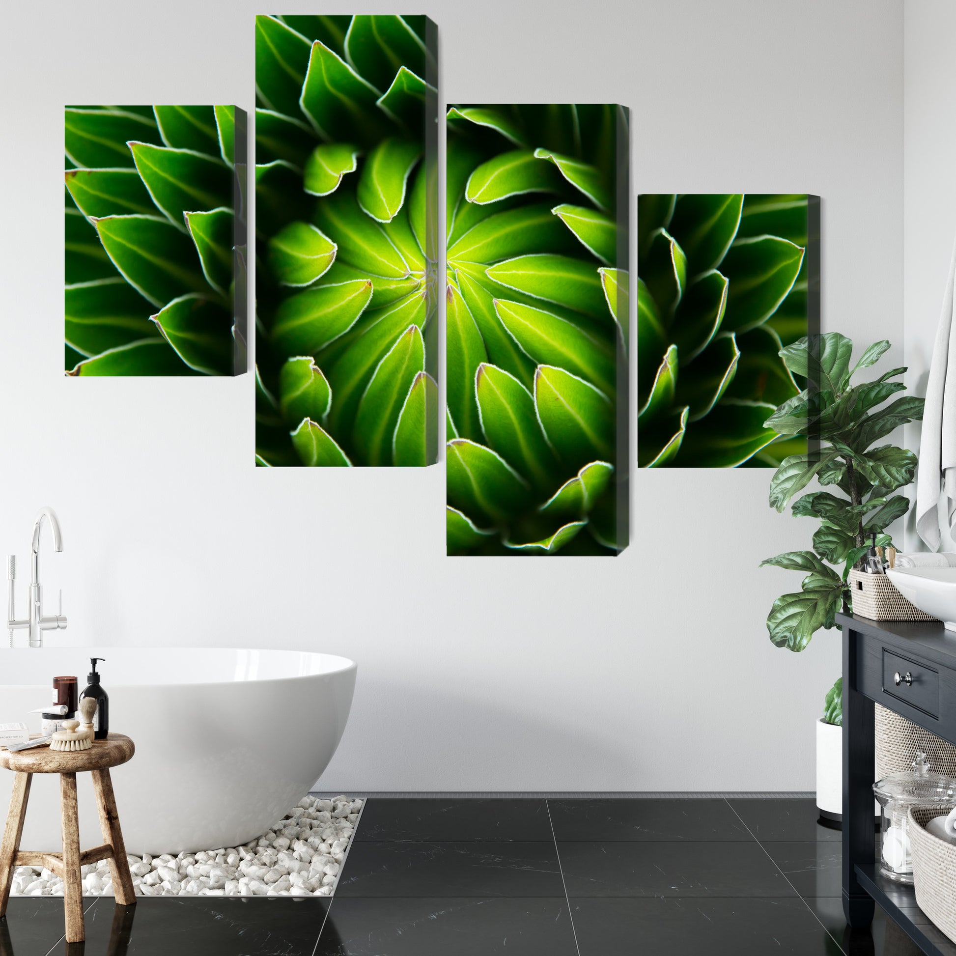 Obraz Wieloczęściowy Zielone Liście Makro – kojąca natura do wnętrz skandynawskich, minimalistycznych i boho – widok 4