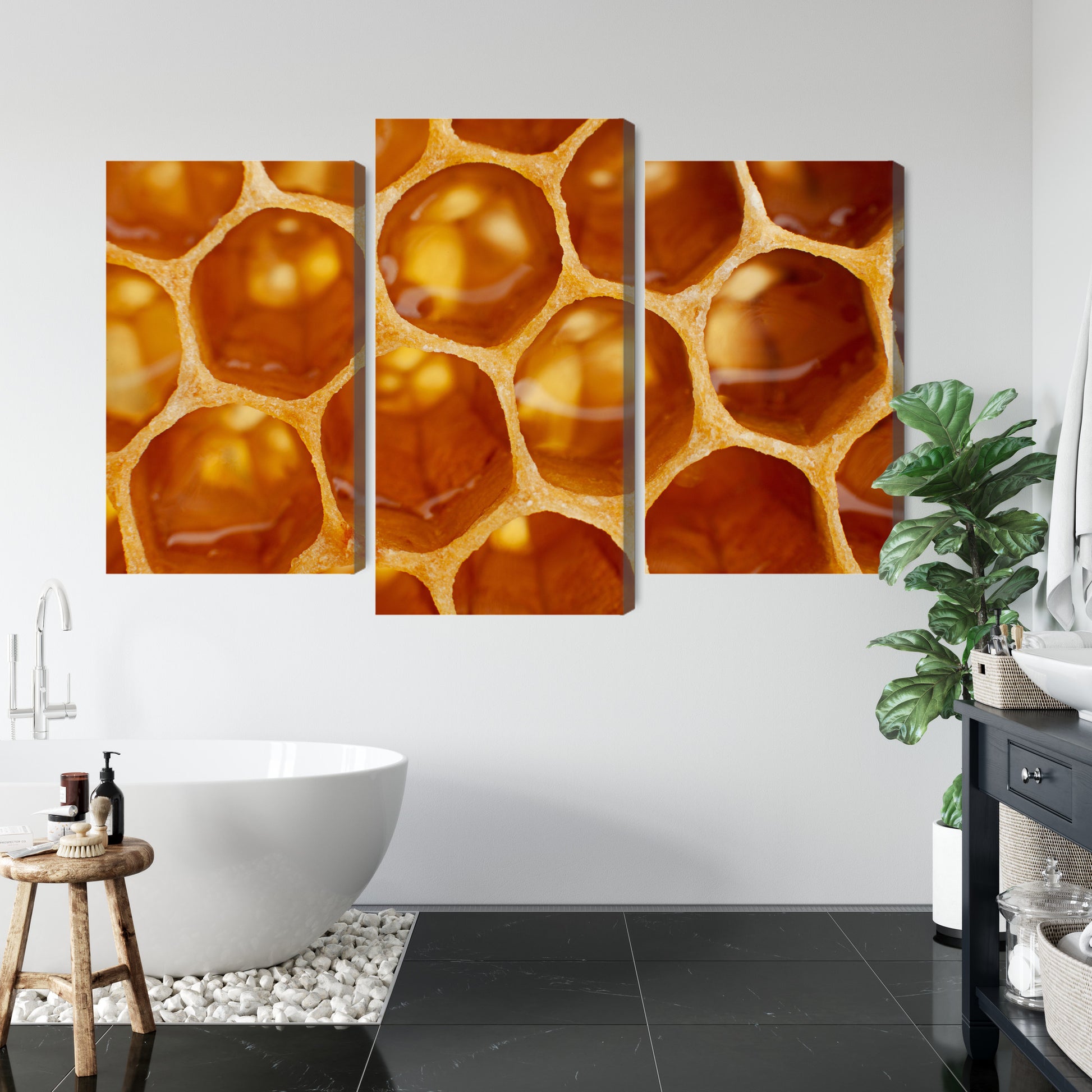 Obraz Wieloczęściowy Plaster Miodu – złota geometria natury do wnętrz nowoczesnych, naturalnych i boho – widok 4