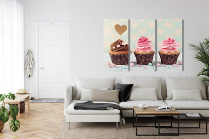 Obraz Wieloczęściowy Babeczki Ze Śmietaną – słodki urok do wnętrz Shabby Chic, Prowansja, klasycznych – widok 5