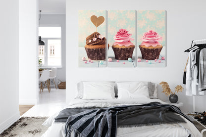 Obraz Wieloczęściowy Babeczki Ze Śmietaną – słodki urok do wnętrz Shabby Chic, Prowansja, klasycznych – widok 6