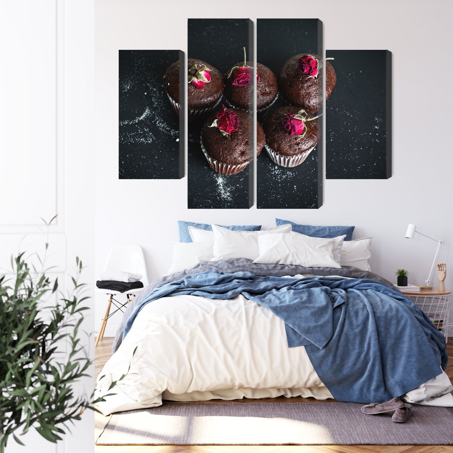 Obraz Wieloczęściowy Babeczki z Różami – słodka elegancja do wnętrz klasycznych i shabby chic – widok 2