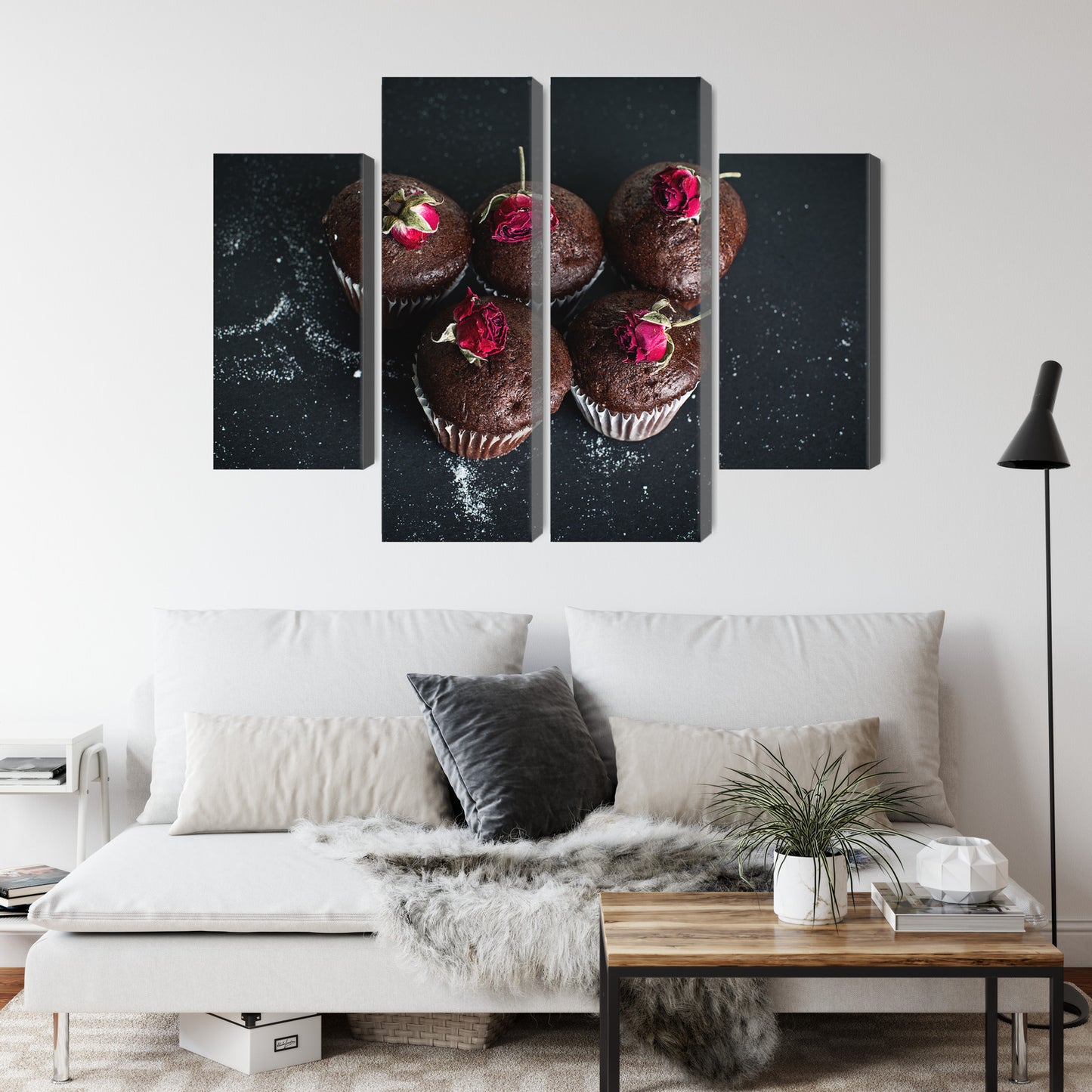 Obraz Wieloczęściowy Babeczki z Różami – słodka elegancja do wnętrz klasycznych i shabby chic – widok 3