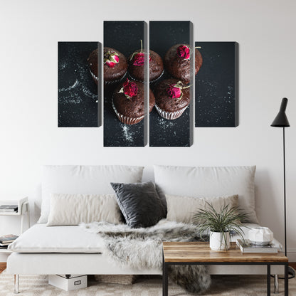 Obraz Wieloczęściowy Babeczki z Różami – słodka elegancja do wnętrz klasycznych i shabby chic – widok 3
