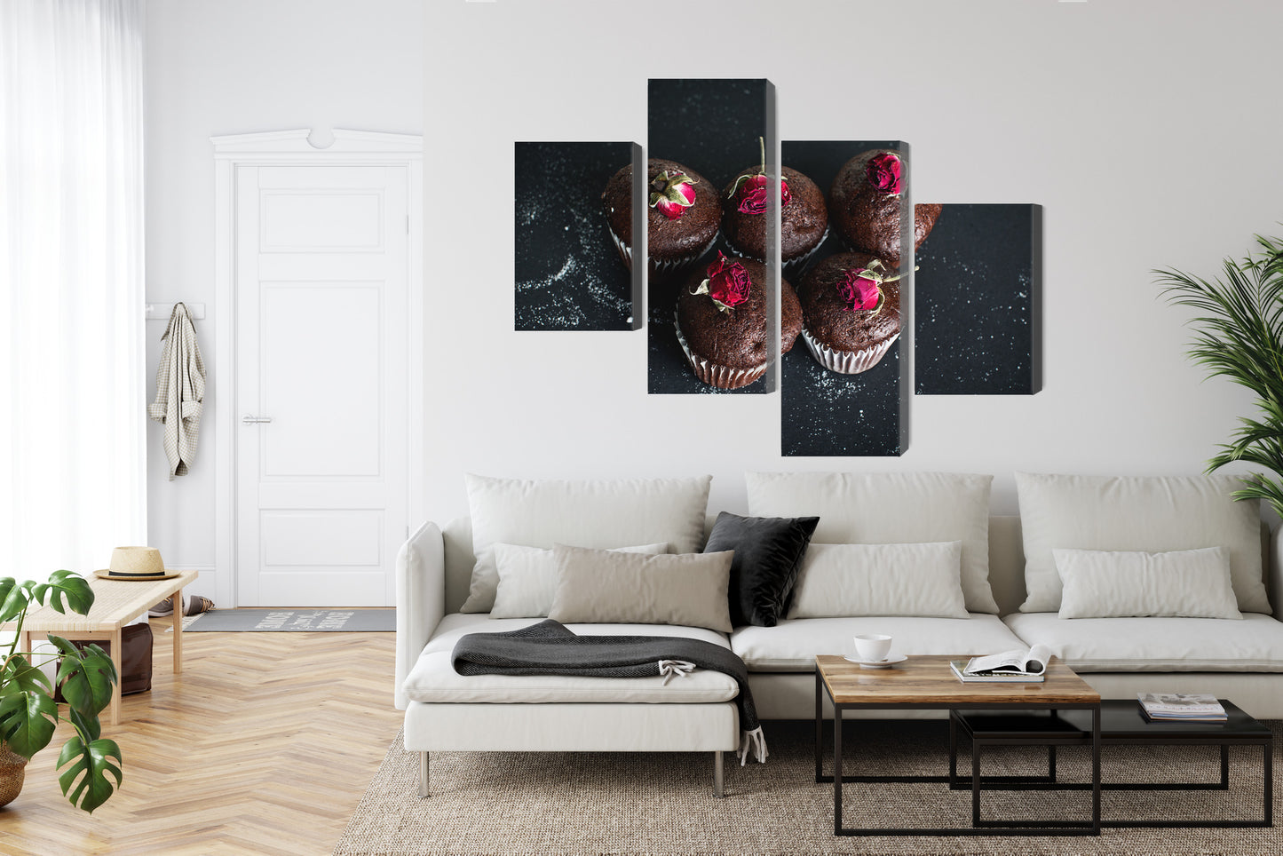 Obraz Wieloczęściowy Babeczki Czekoladowe z Różami – słodka elegancja do wnętrz shabby chic, klasycznych i nowoczesnych – widok 5